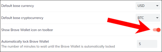 Encuentre la opción para mostrar Brave Wallet en la barra de herramientas.