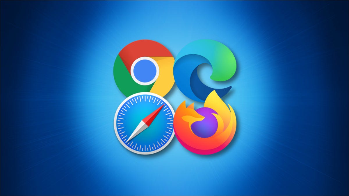 Iconos para cuatro navegadores principales: Chrome, Edge, Safari y Firefox