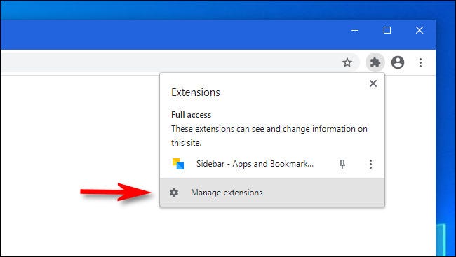 En Google Chrome, haga clic en "Administrar extensiones"