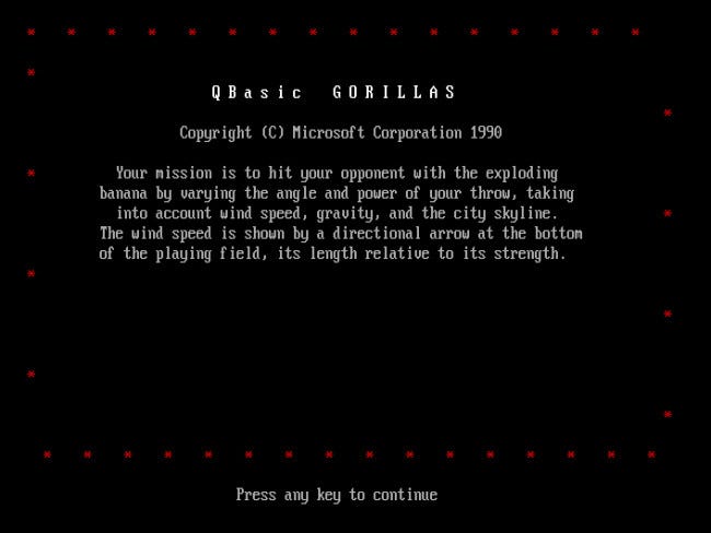 La pantalla de título de Microsoft Gorillas.