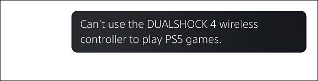 El mensaje "No se puede usar el controlador inalámbrico DUALSHOCK 4 para jugar juegos de PS5" en una PS5.