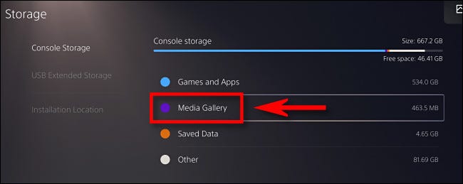 En la configuración de PS5, selecciona "Galería multimedia".
