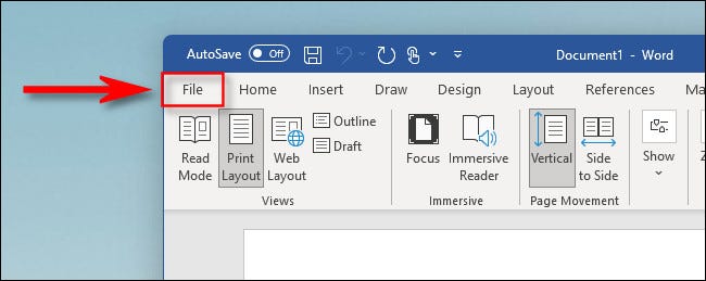 En Word para Windows, haz clic en la pestaña "Archivo".
