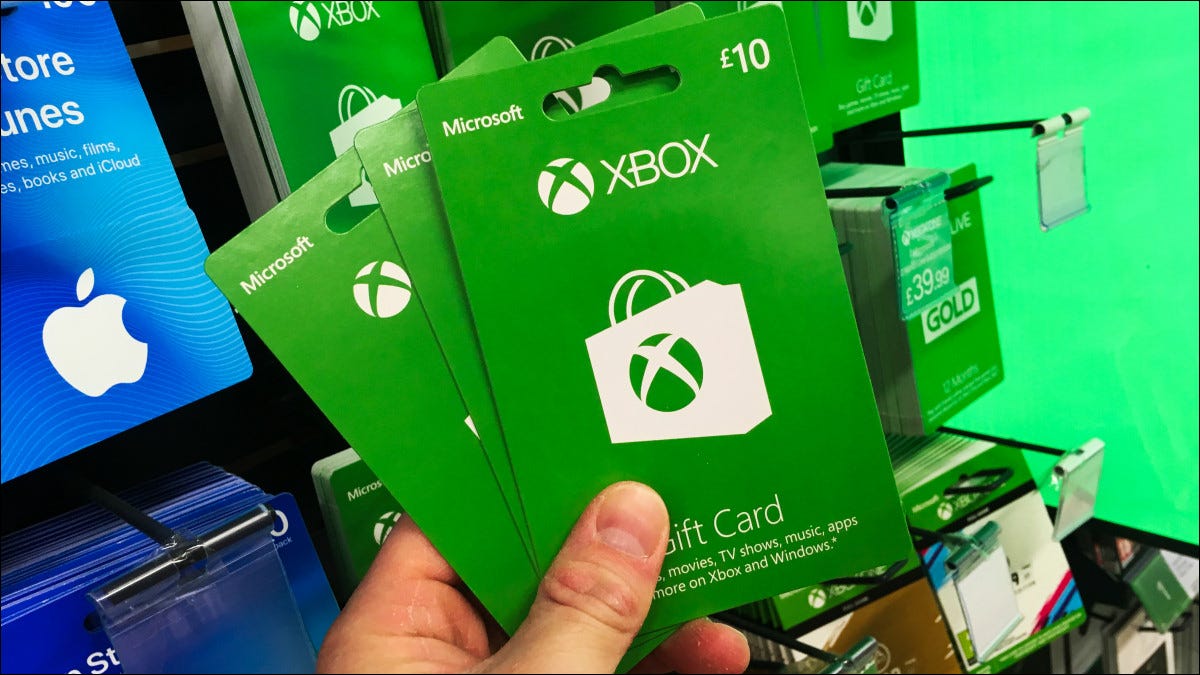 Una foto de las tarjetas de regalo de Xbox