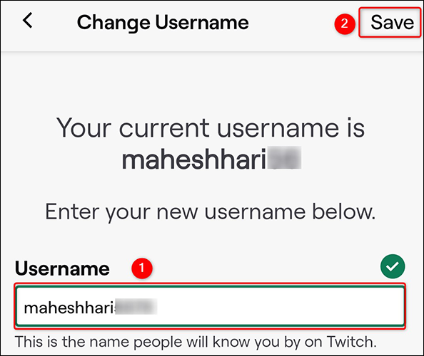 Ingrese el nuevo nombre de usuario en "Nombre de usuario" y toque "Guardar".