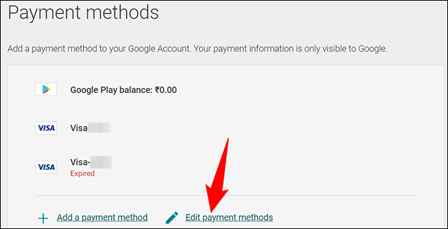 Seleccione "Editar métodos de pago" en la parte inferior.