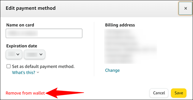 Seleccione "Eliminar de la billetera" en la esquina inferior izquierda.