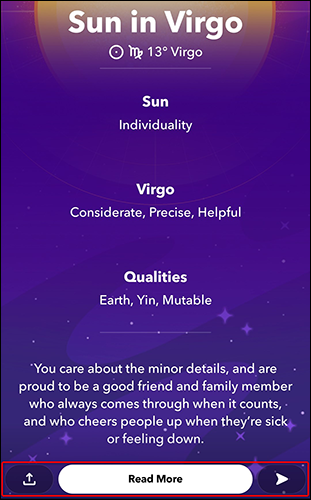 Perfil astrológico de Snapchat.