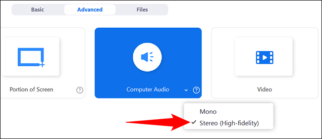 Haz clic en "Audio de computadora" y elige "Estéreo".