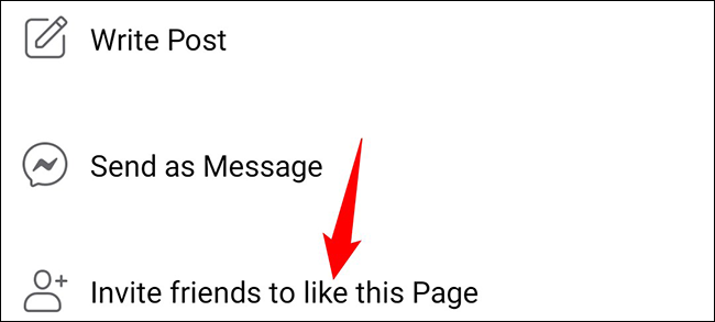Toca "Invitar amigos a que les guste esta página" en el menú.