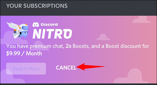 Seleccione "Cancelar" en el banner "Discord Nitro".
