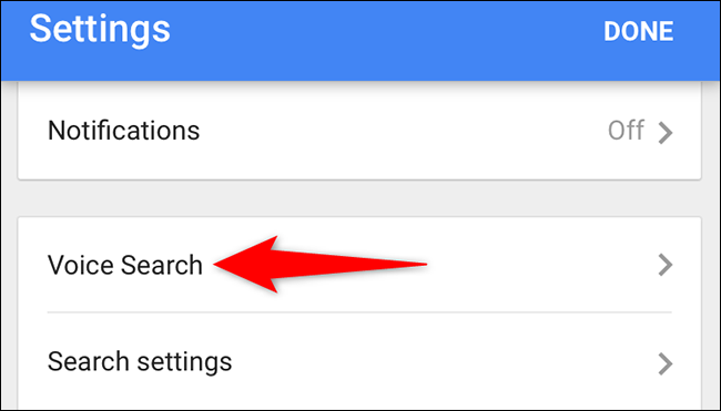 Seleccione "Búsqueda por voz" en la página "Configuración".