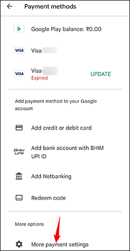Seleccione "Más configuraciones de pago" en la parte inferior.