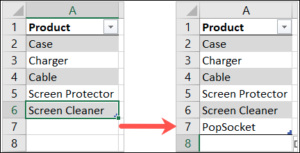 Agregar un elemento a una tabla en Excel