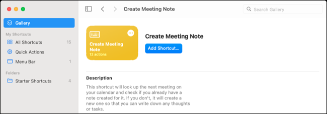 Crear acceso directo a la nota de la reunión