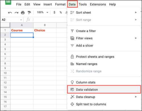 Seleccione Validación de datos