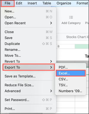 Seleccione Archivo, Exportar a, Excel
