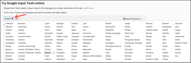 Idiomas de las herramientas de entrada de Google