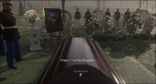 Presione F para presentar sus respetos en la pantalla del juego Call of Duty.