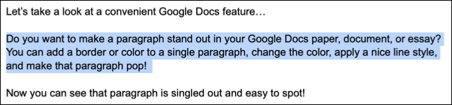Párrafo seleccionado en Google Docs