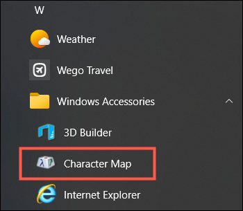 Carpeta de accesorios de Windows, mapa de caracteres