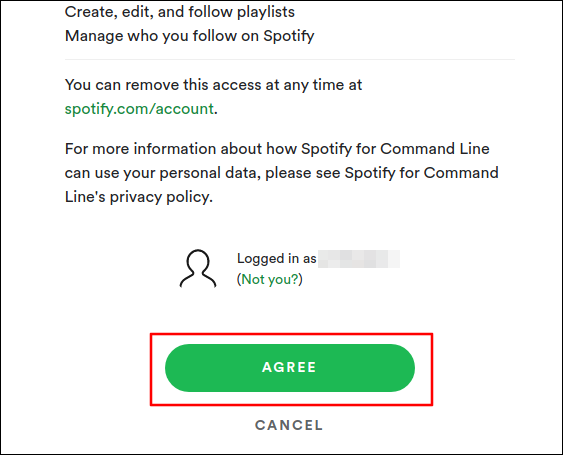 Acepta otorgar permisos a tu aplicación de Spotify.