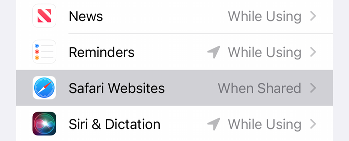 Configuración de ubicación para sitios web de Safari en iOS