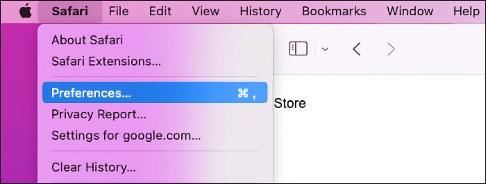 Menú de preferencias de Safari en macOS