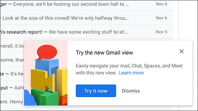 Gmail solicita usar el nuevo diseño