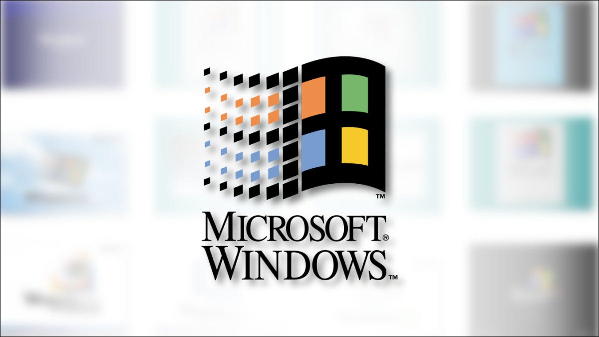 Un logotipo histórico de Microsoft Windows frente a las pantallas de inicio de Windows más antiguas