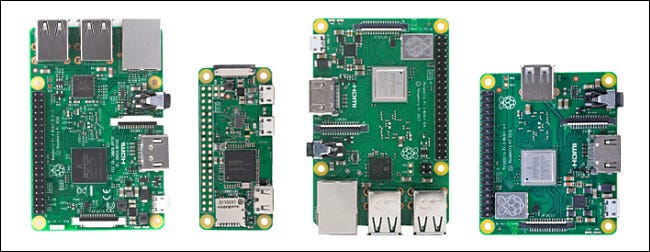 Cuatro modelos de placas Raspberry Pi
