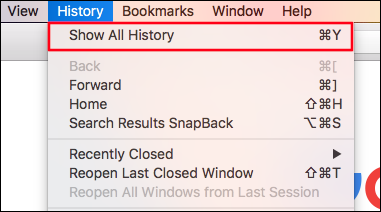 Haga clic en "Mostrar todo el historial" en el menú desplegable Historial en Safari.