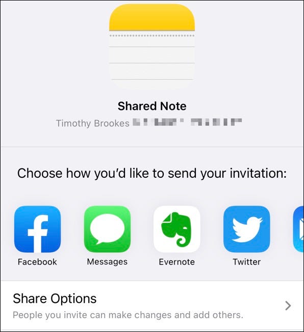 Comparta su Apple Note usando su método preferido.