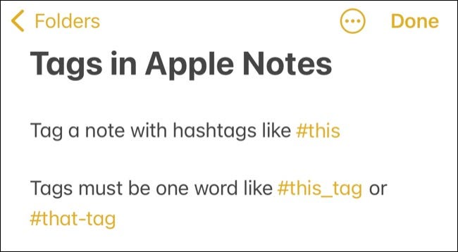 Etiquetas de notas de Apple