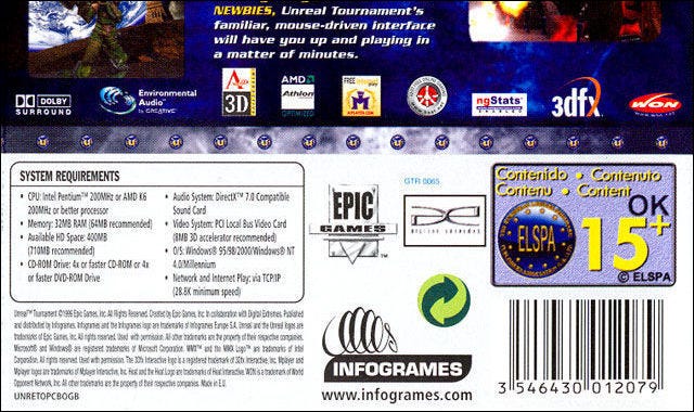 Especificaciones del sistema Unreal Tournament (1999)
