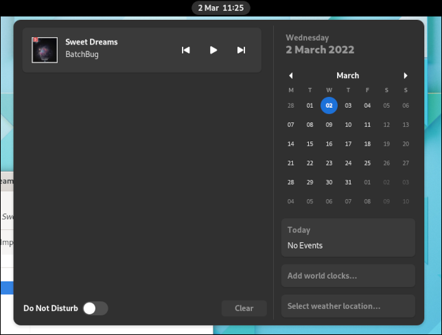 Ventana de notificación y calendario de GNOME 42