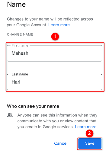 Cambia el nombre de la cuenta de Google en el iPhone.