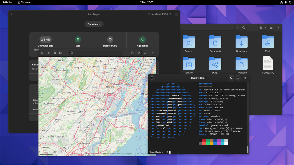 Escritorio GNOME 42 en Fedora Linux.