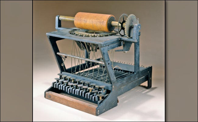 El modelo de patente de máquina de escribir Sholes de 1876