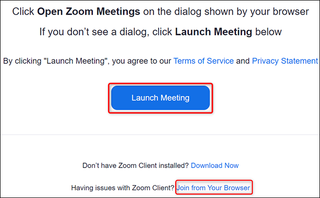Elija una forma de unirse a la reunión de prueba de Zoom.