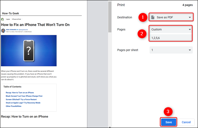 Especifique las páginas PDF que desea conservar.