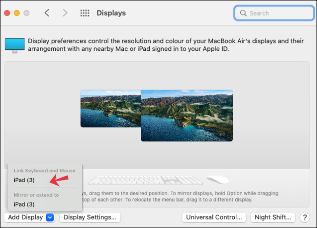 Opciones de control universal o sidecar de macOS