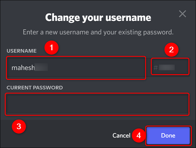 Cambie el nombre de usuario de Discord en el escritorio.