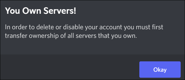 Aparecerá el mensaje "Usted es el propietario de los servidores".