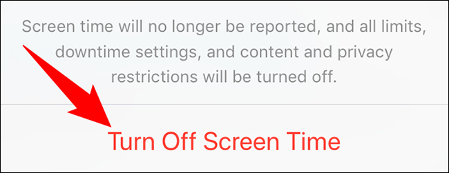 Elija "Desactivar tiempo de pantalla" en el aviso.