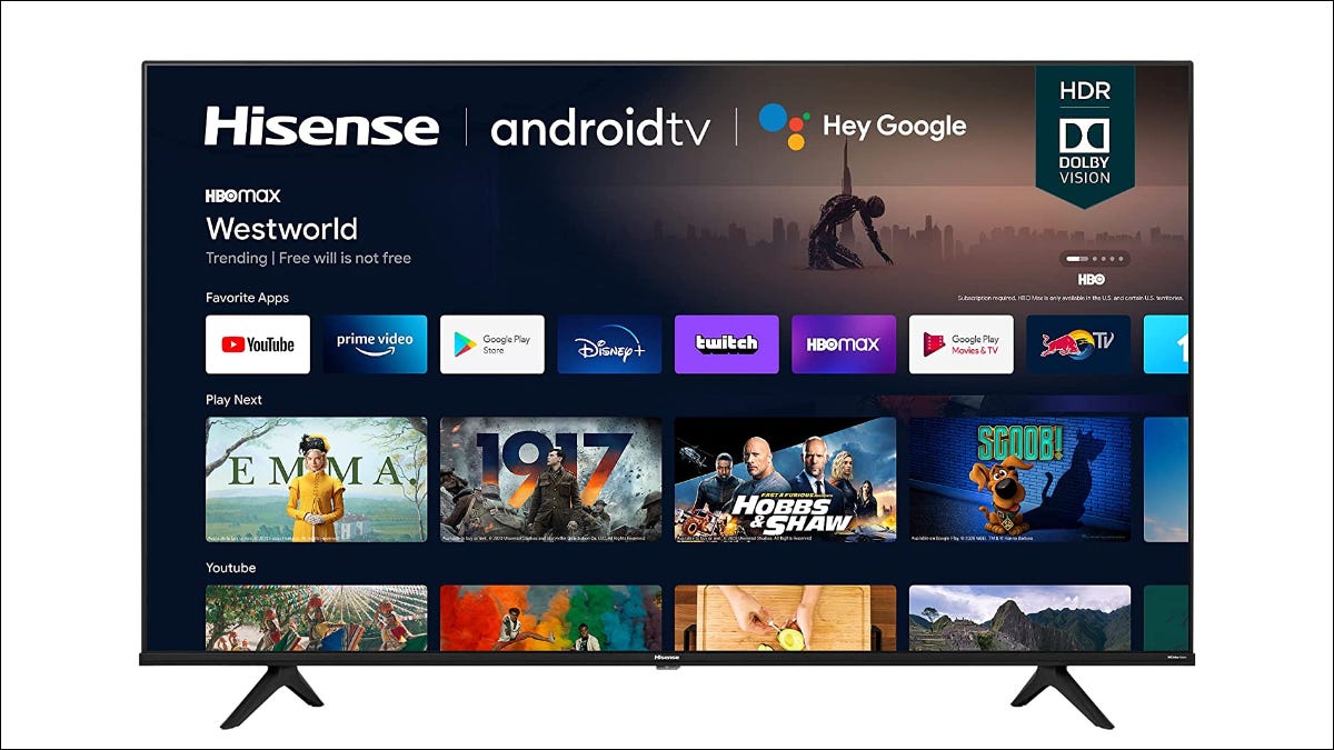 Hisense 50A6G 4K Smart TV con superposición de Android TV con Google Assistant, HBO Max, YouTube, Prime Video, Google Play Apps, Twitch, Google Play Movies and TV, y una biblioteca de películas