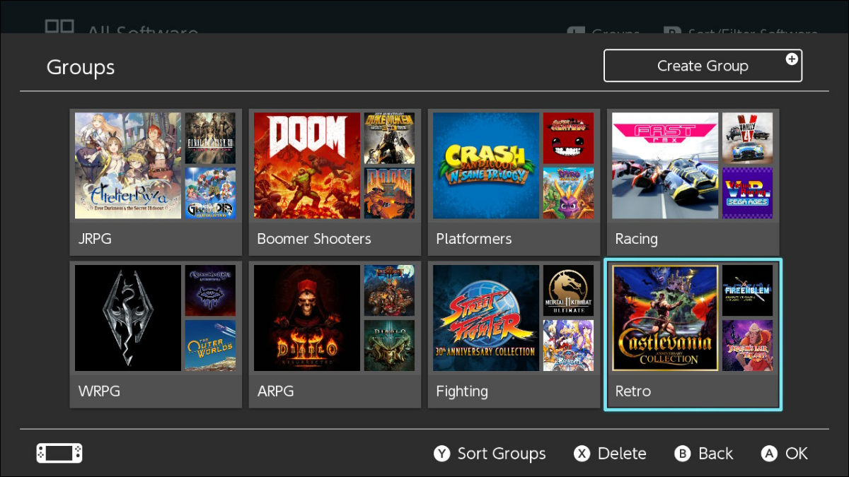 Ejemplo de grupos de Nintendo Switch