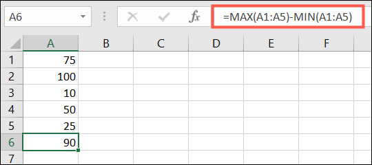 Fórmula para encontrar el rango en Excel