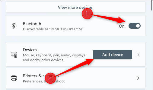 Encienda Bluetooth y haga clic en "Agregar dispositivo".