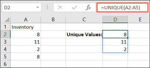 Función ÚNICA en Excel